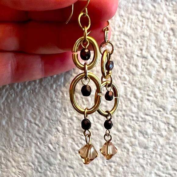 Lucky Brand Dangly Gold Hoop & Crystal Earrings - Picture 3 of 4